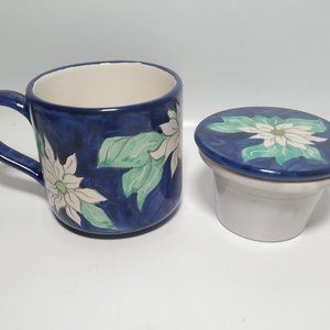 Studio Signed Ceramic Tea Cup with Lid and infuser Coffee Mug 12 oz. Gift Idea
